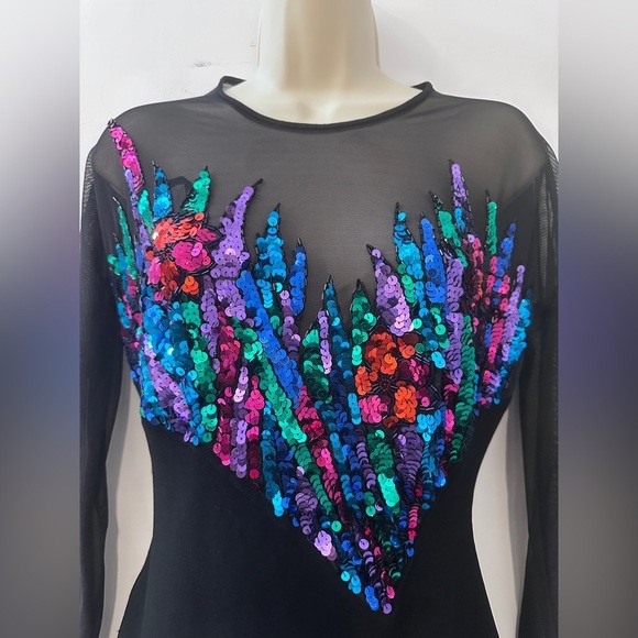 Tadashi Vintage 80’s Party Glam Women’s Small Black Sequin Mesh Dress - Picture 4 of 15